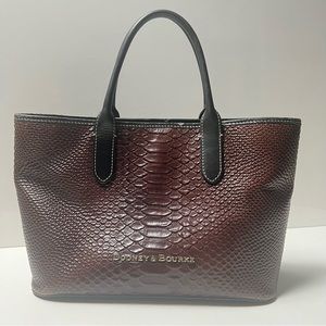 Dooney and Bourke brown cara python leather handbag with black leather strap